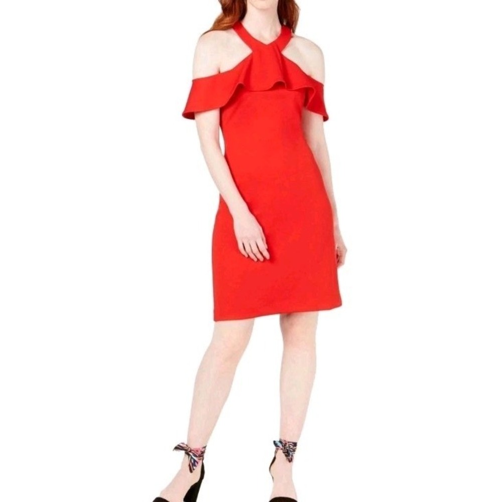 Trina by Trina Turk Ruffled Cold-Shoulder Sheath Party Dress $158 Sz‎ 2 Romantic